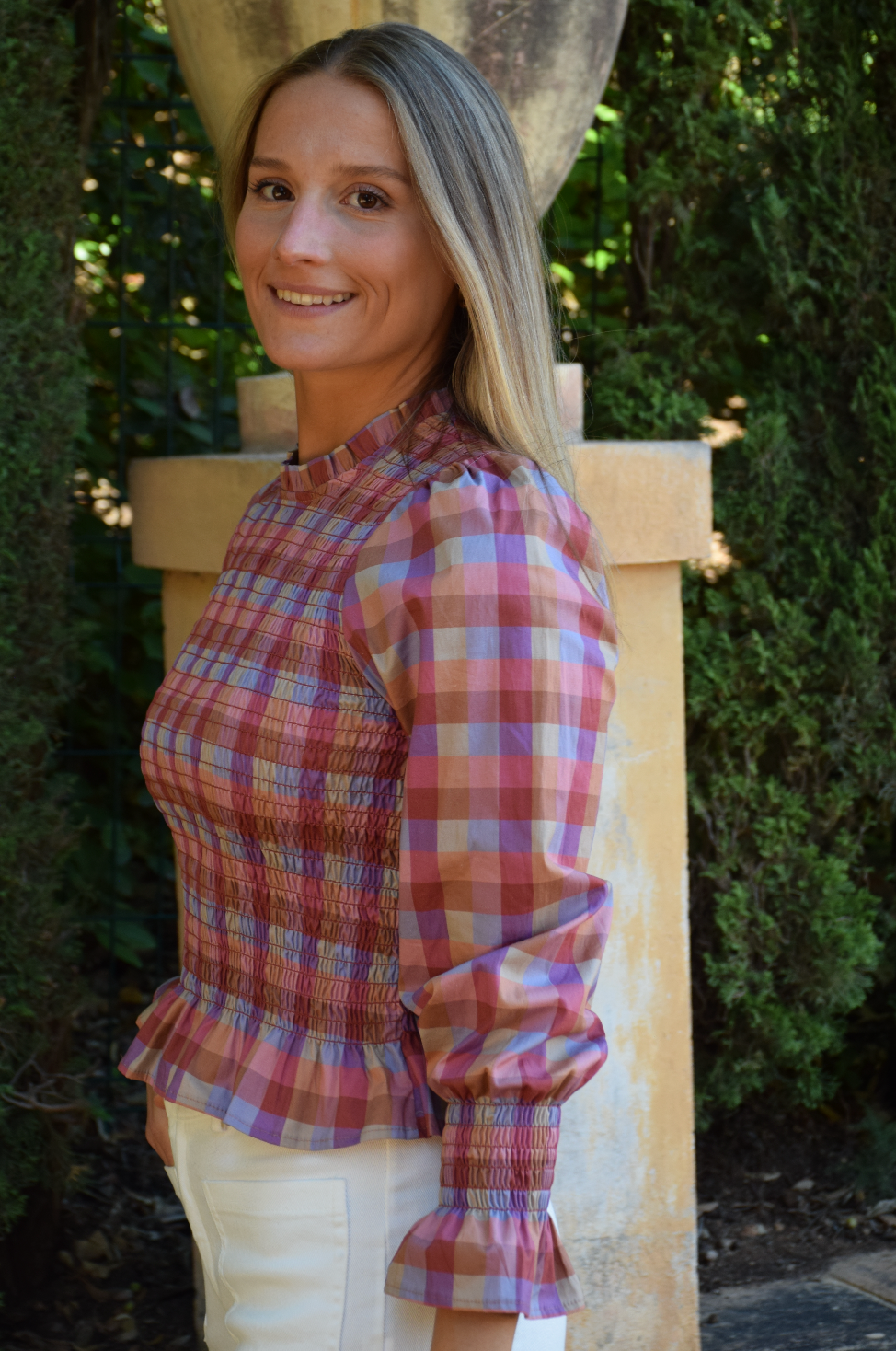 Blusa Chía Cuadros Magenta