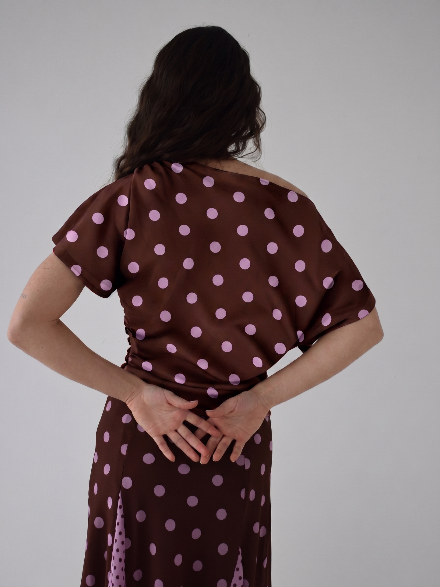 Jimena Brown and Pink Polka Dot Top