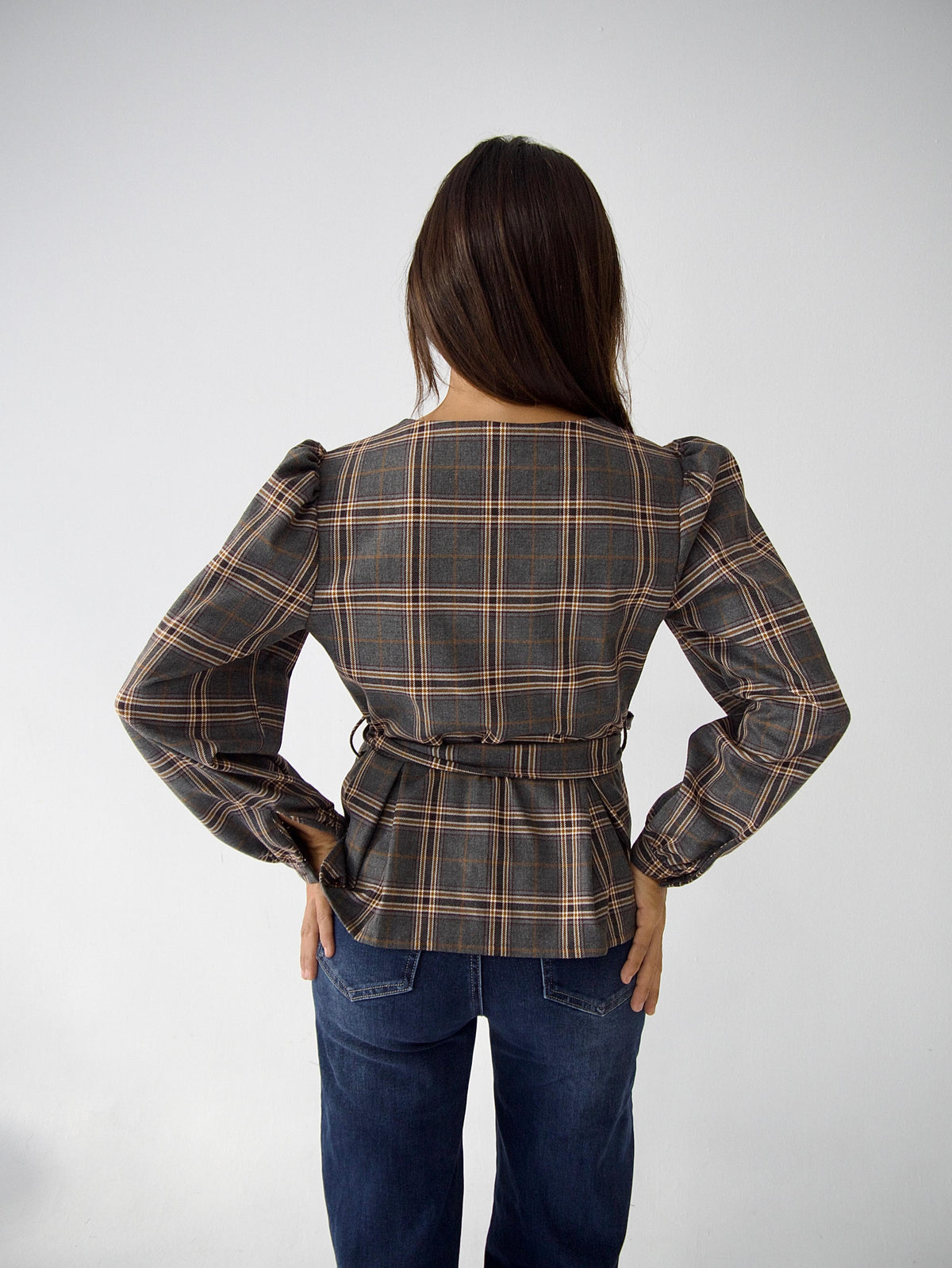 Blusa Beth Cuadros Gris