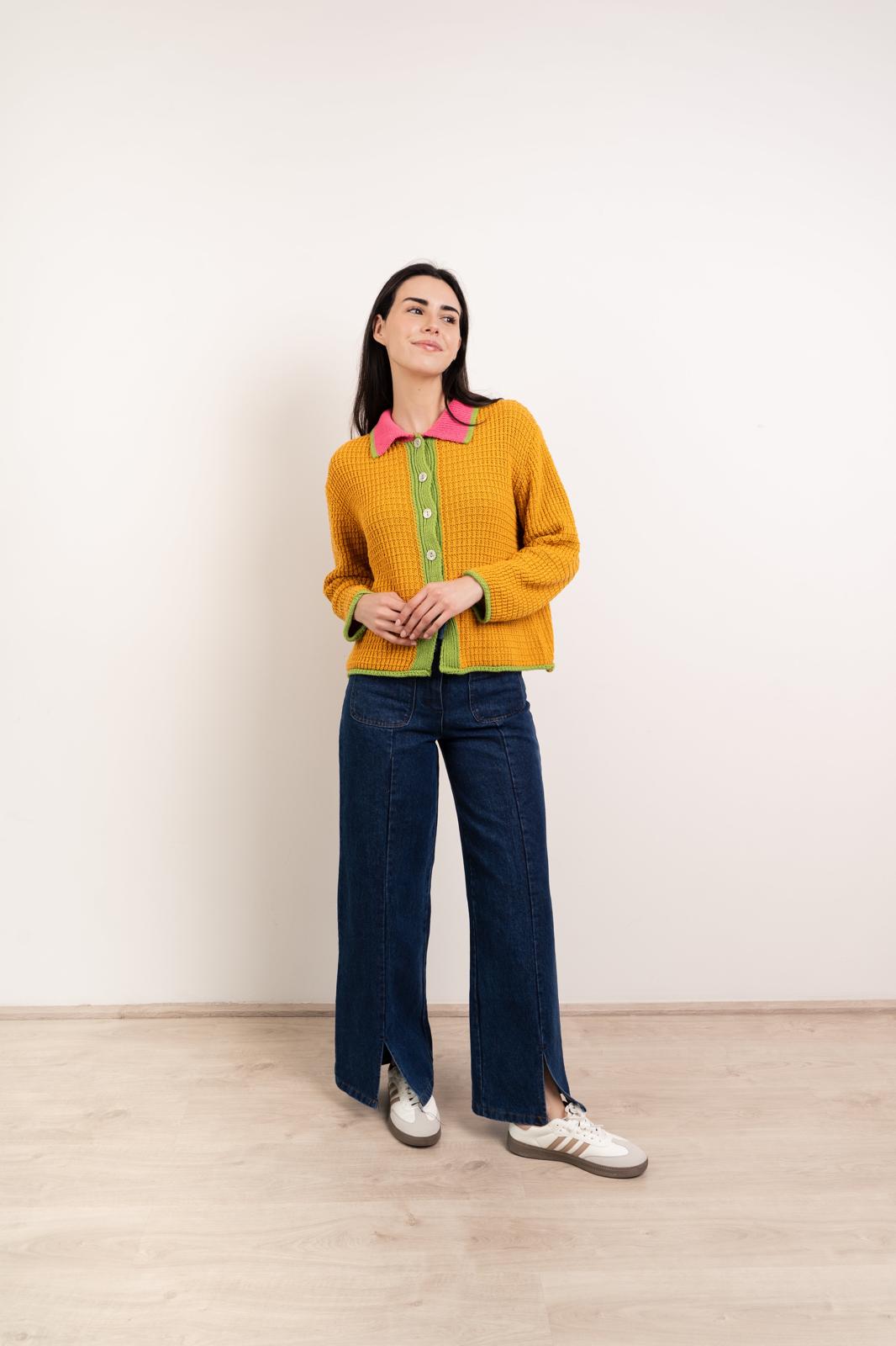 Cárdigan Tina Mostaza Algodón