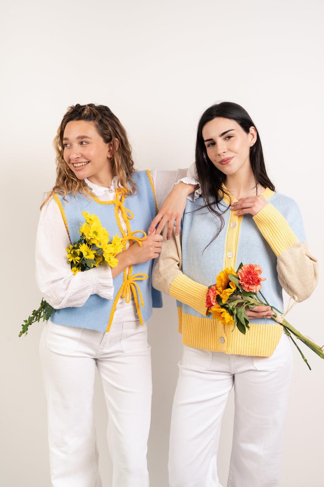 Chaleco Punto Celeste y Amarillo