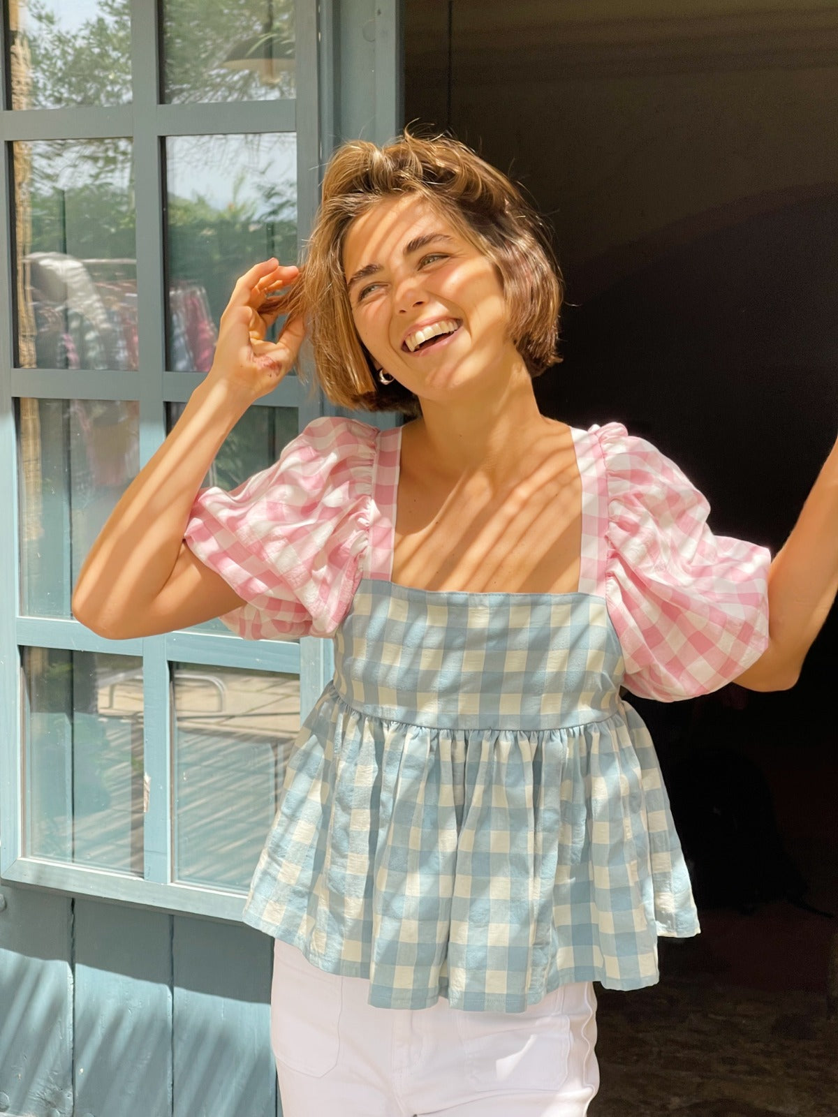 Blusa Maca Rosa y Azul