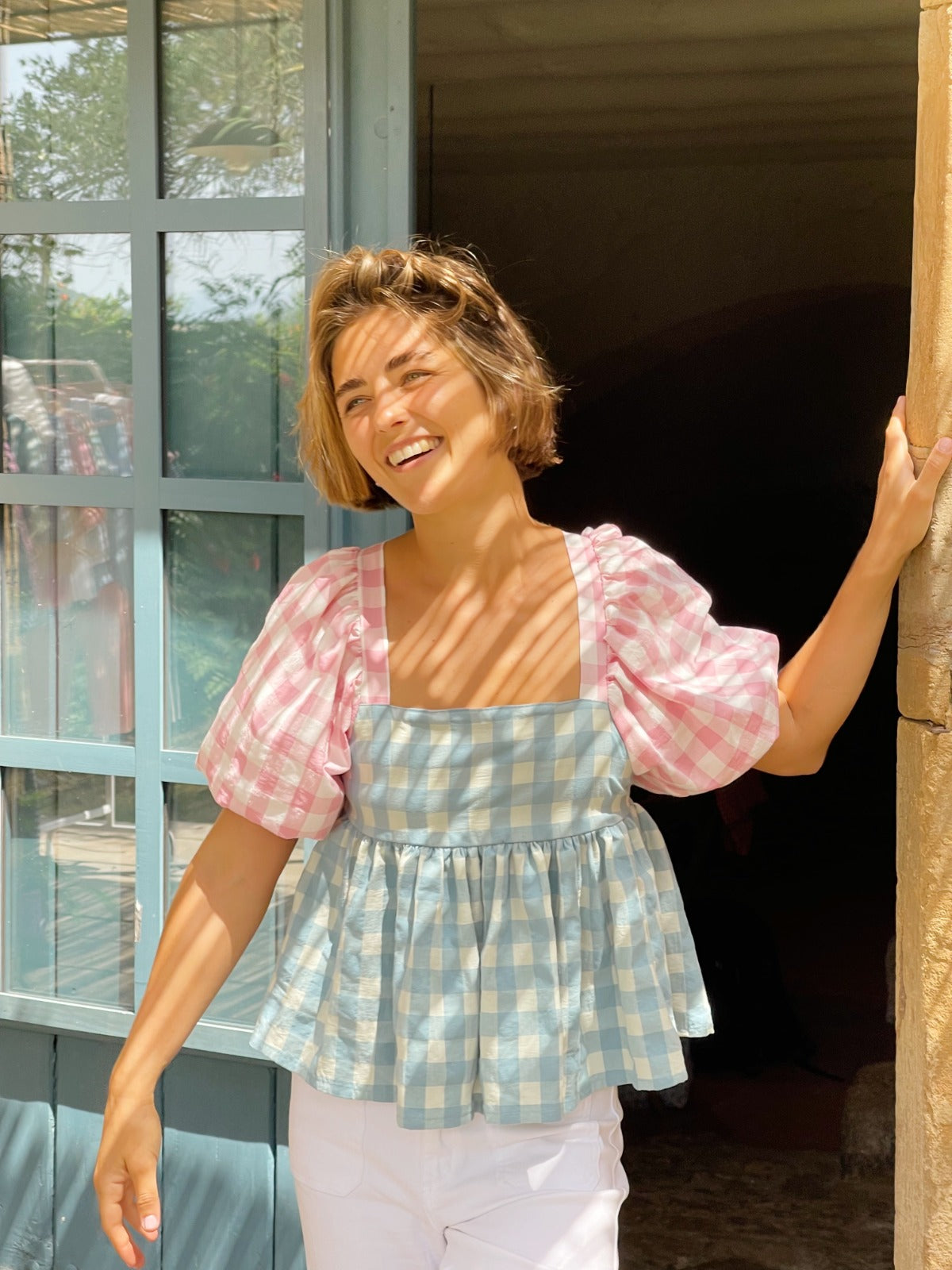 Blusa Maca Rosa y Azul