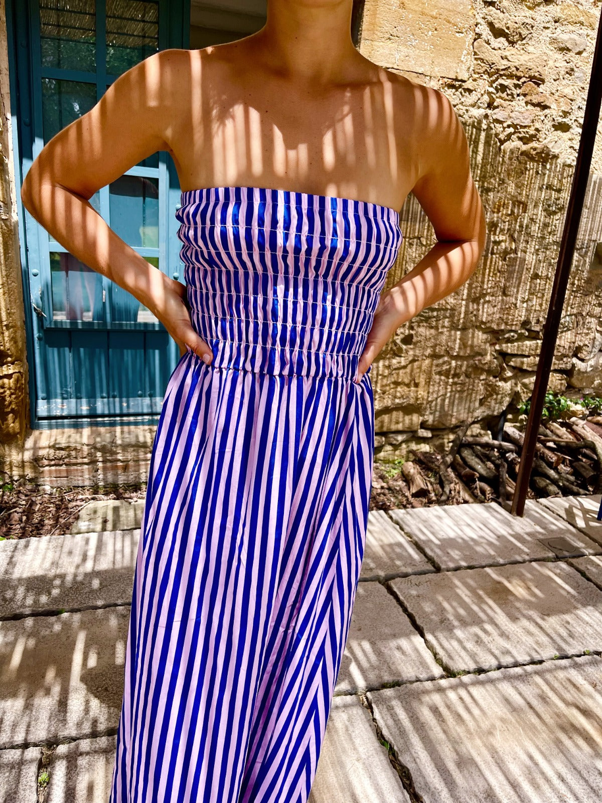 Vestido Emily Rayas Azul y Rosa