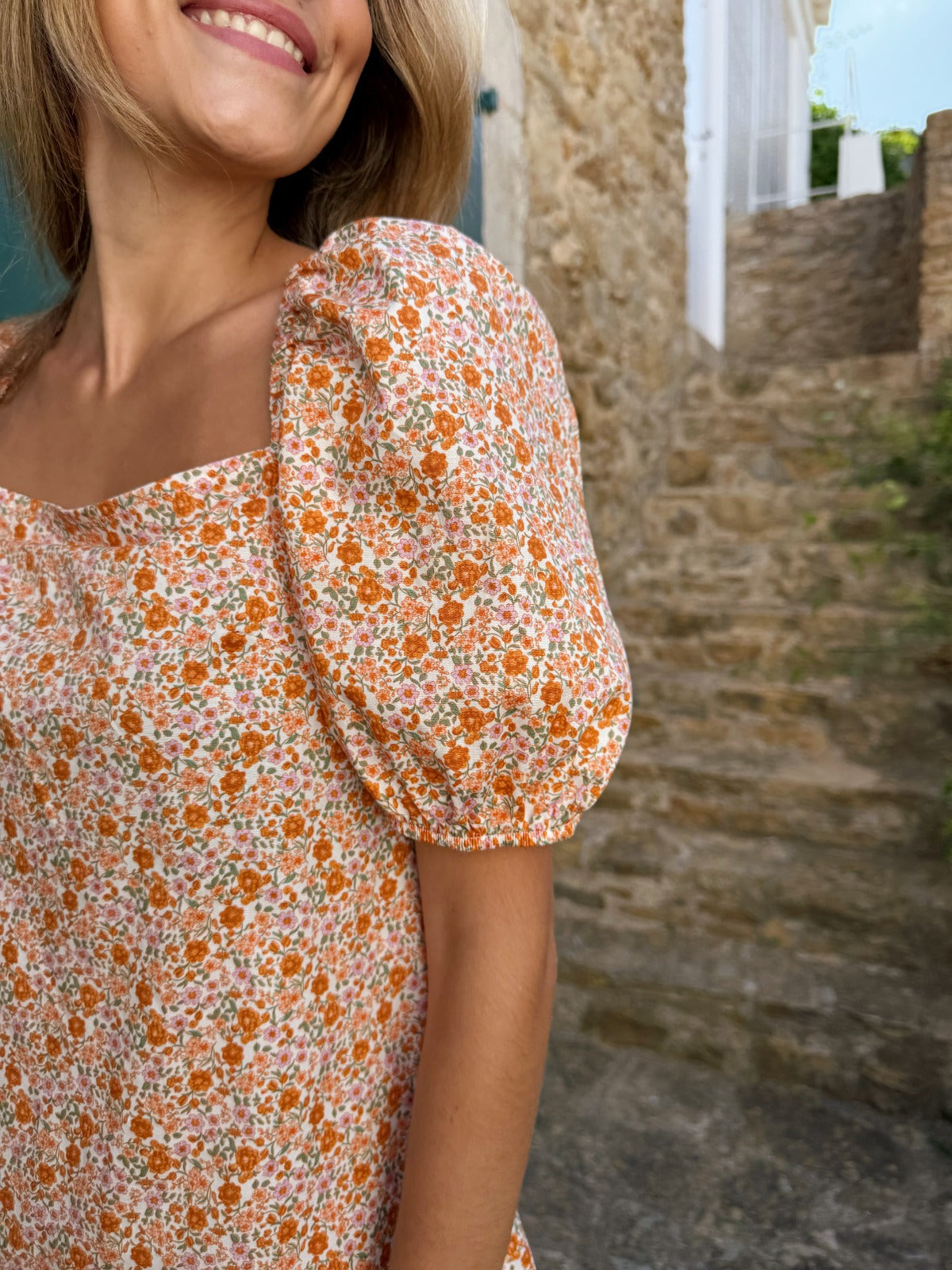 Vestido Bruna Flores Naranja
