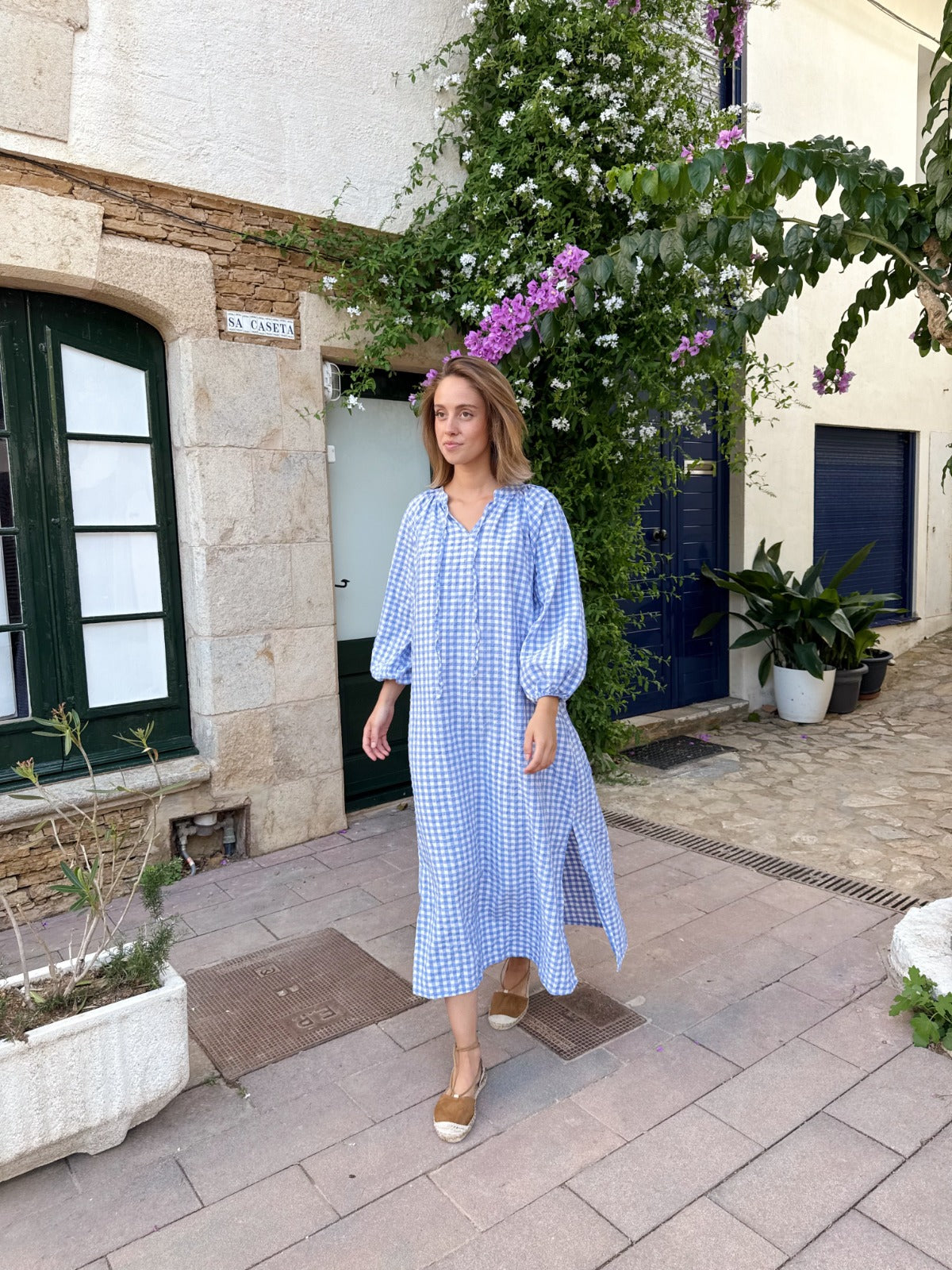 Vestido Matilde Vichy  Celeste