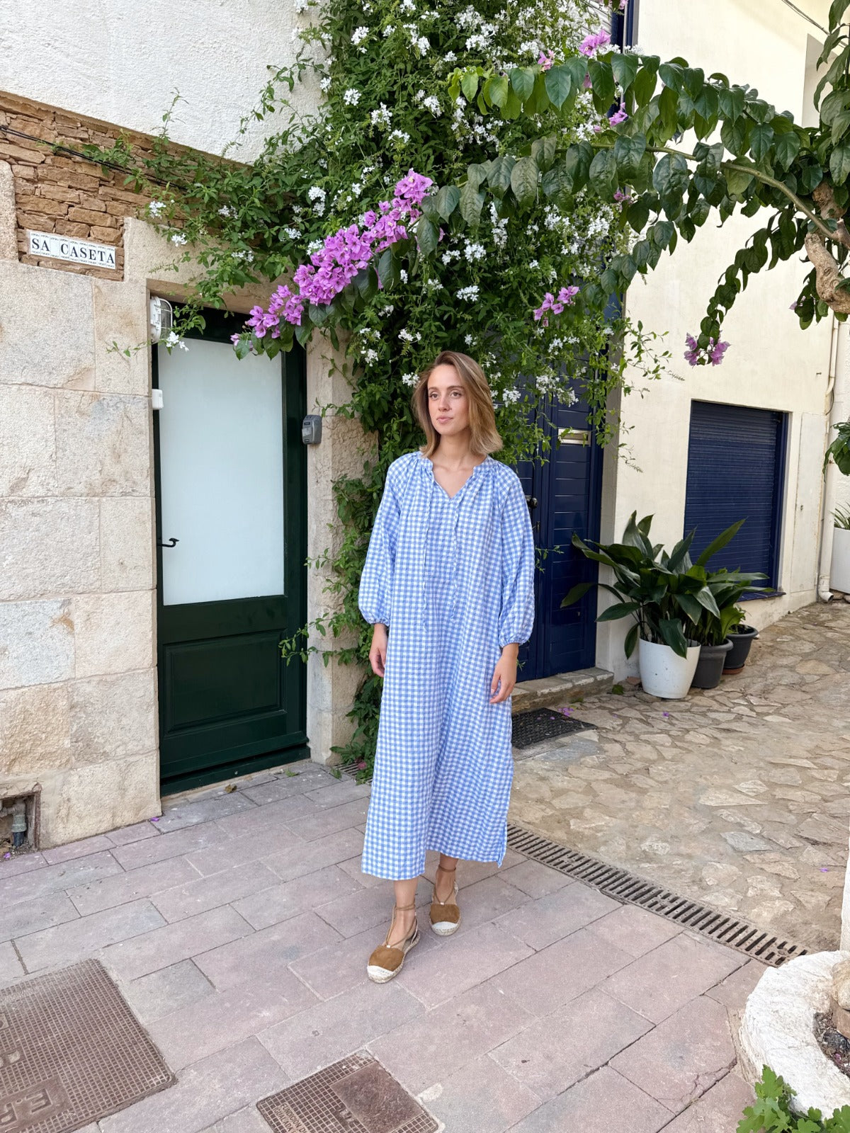 Vestido Matilde Vichy  Celeste