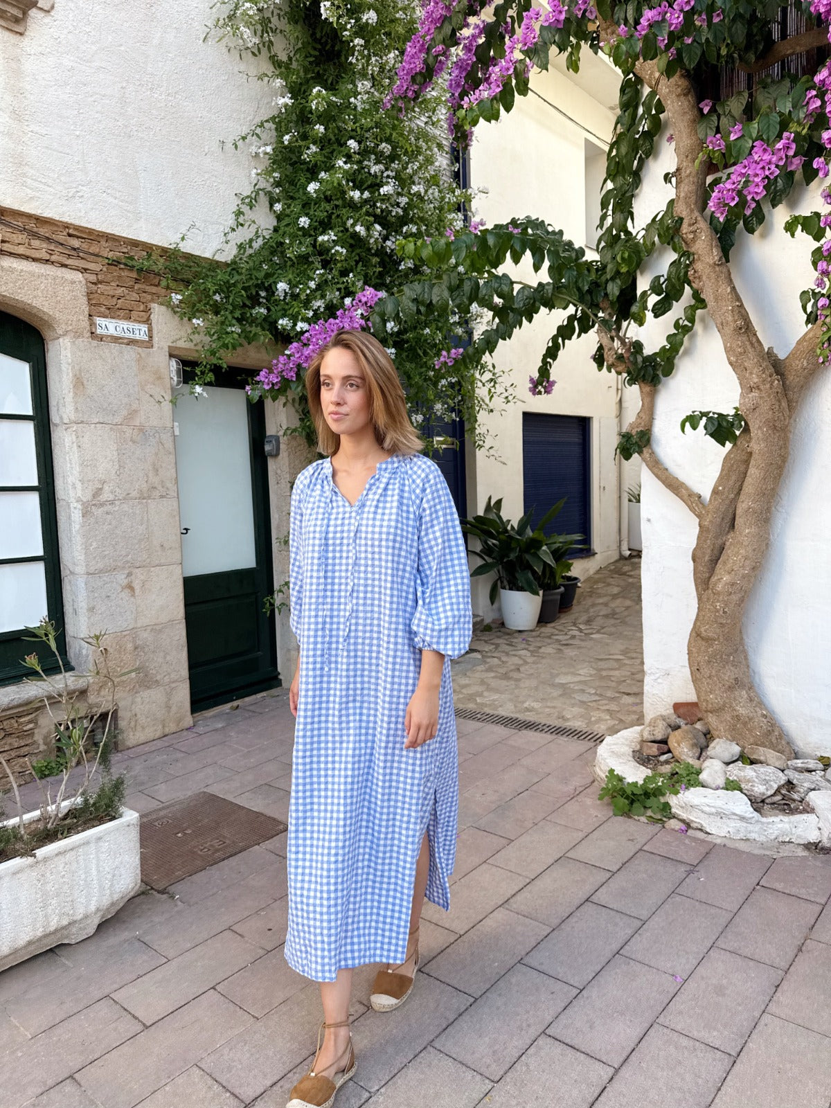 Vestido Matilde Vichy  Celeste