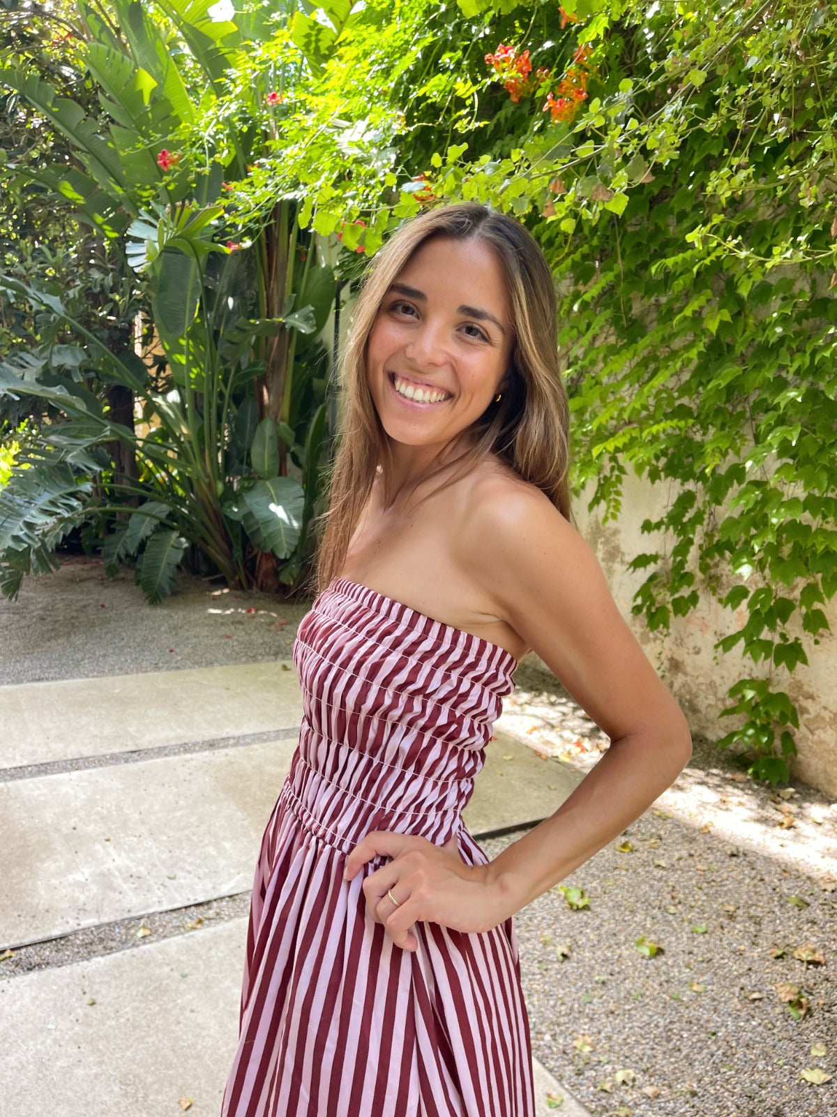 Vestido Emily Rayas Rosa y Marrón