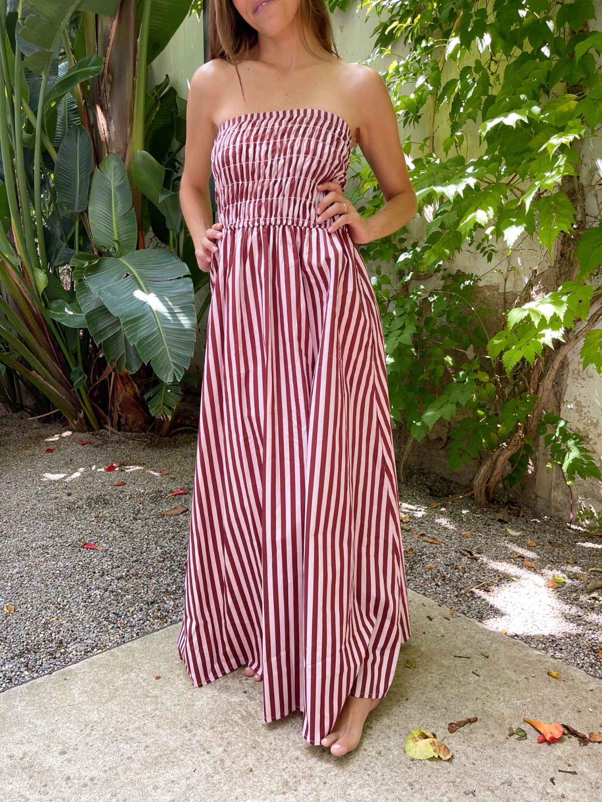 Vestido Emily Rayas Rosa y Marrón