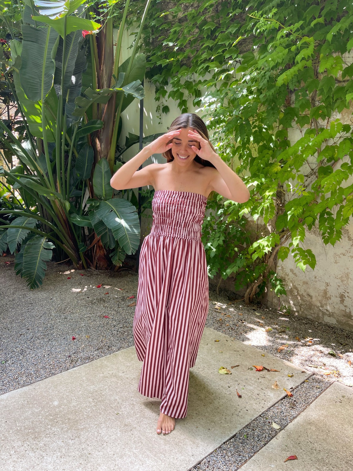 Vestido Emily Rayas Rosa y Marrón