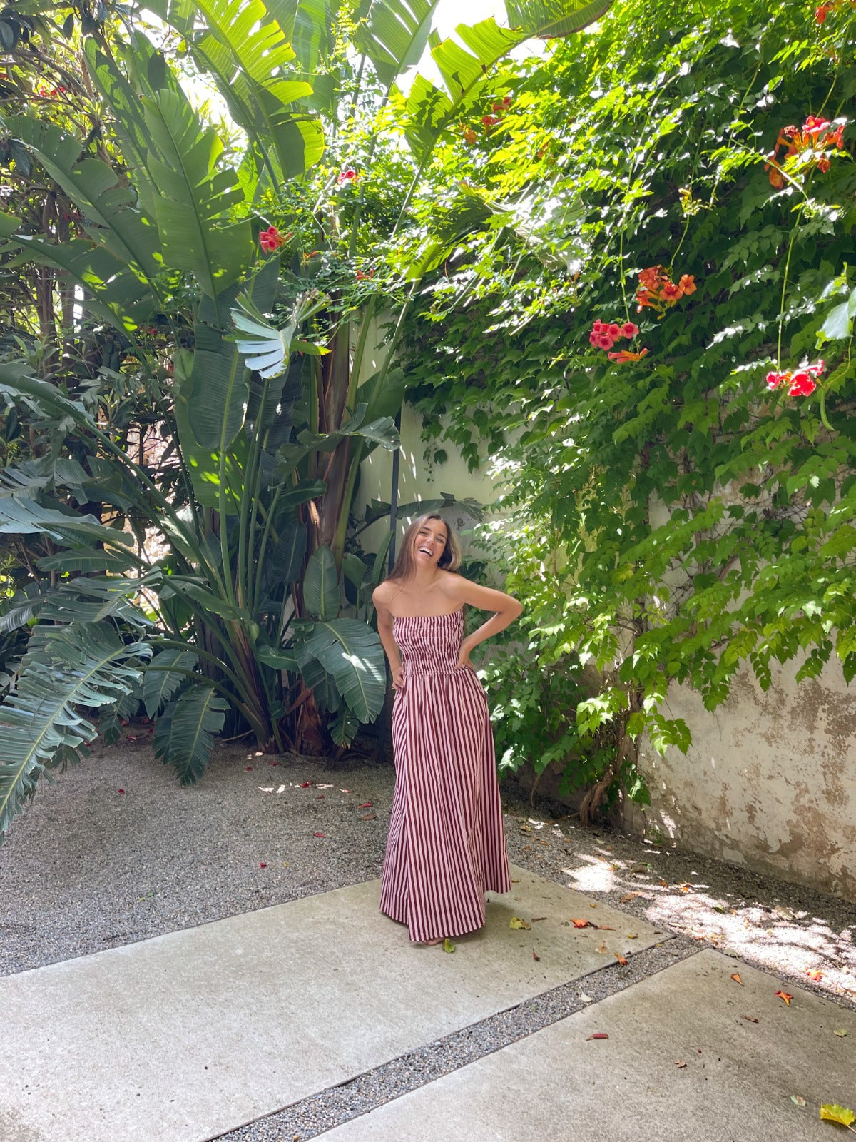 Vestido Emily Rayas Rosa y Marrón