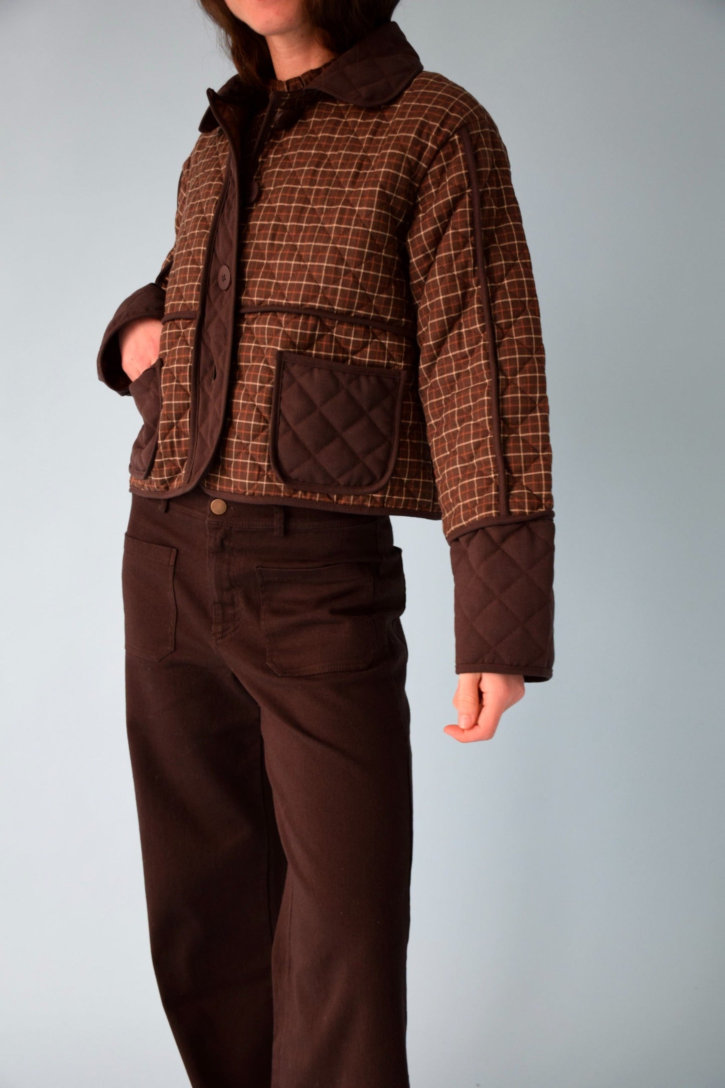 Brown Plaid Military Jacket