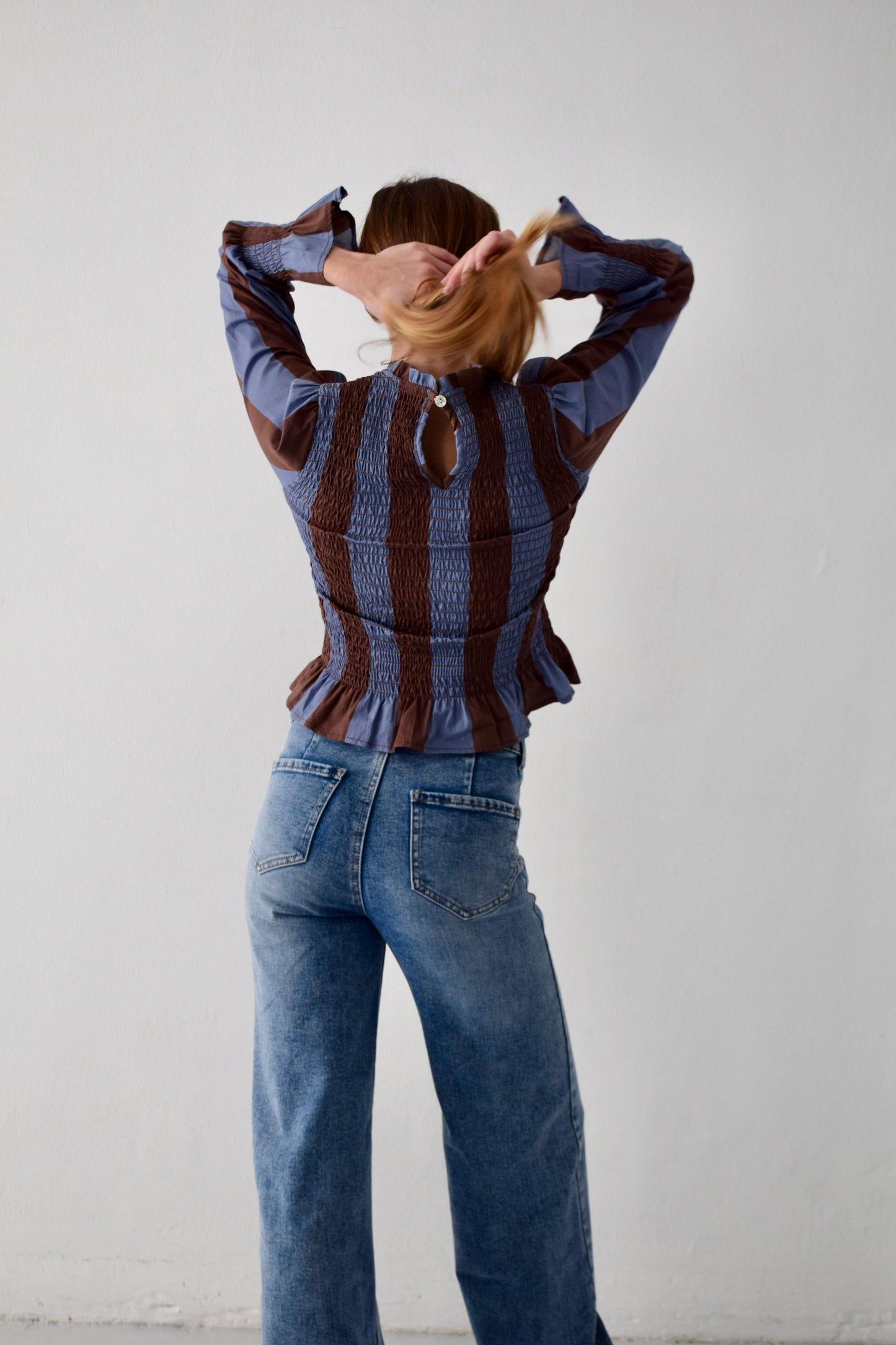 Chía Blouse Brown and Navy Blue Stripes