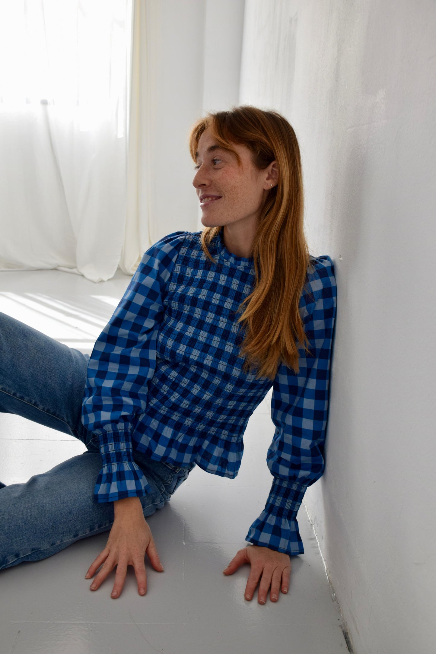Navy Blue Checkered Chía Blouse