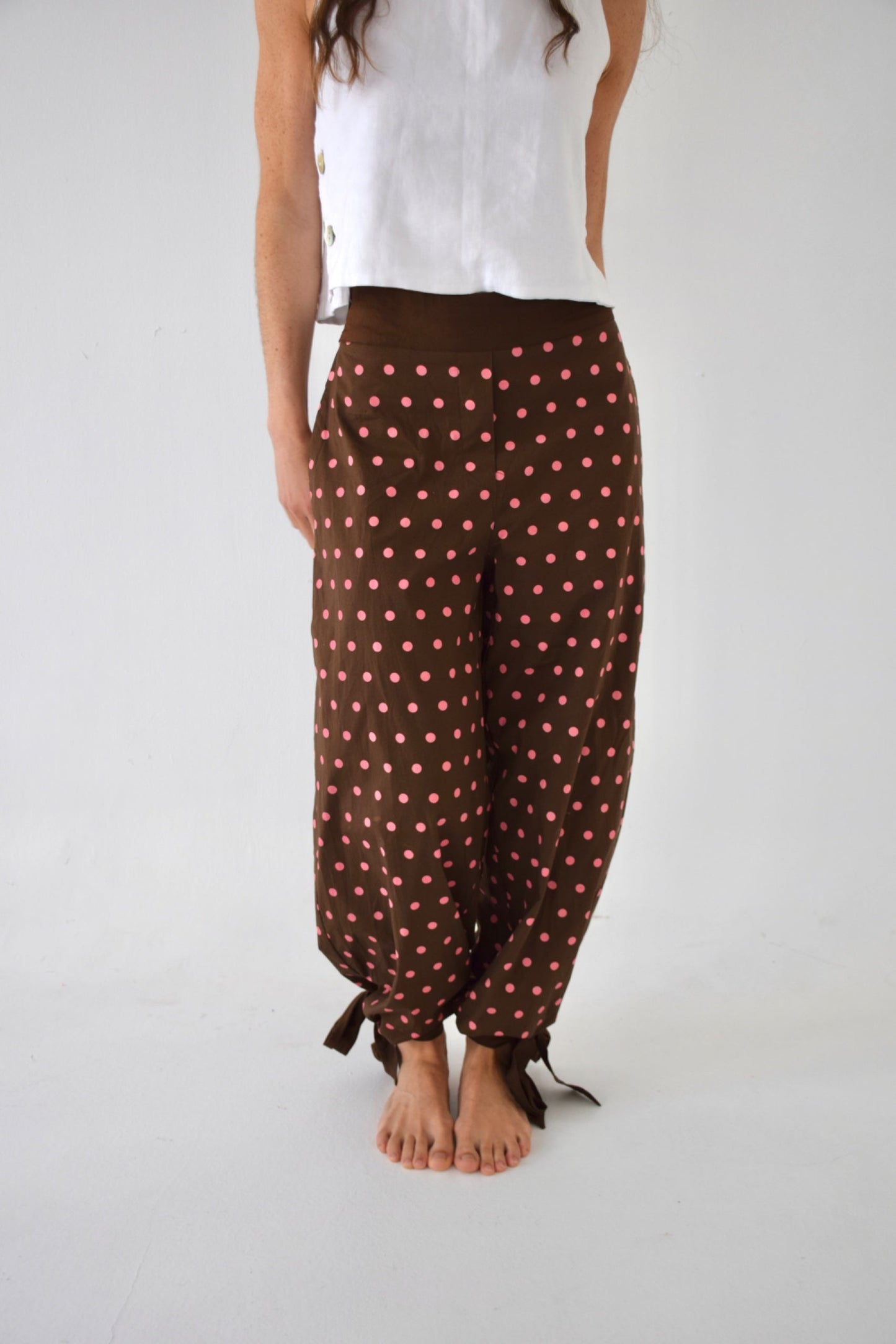 Lia Brown and Pink Polka Dot Trousers