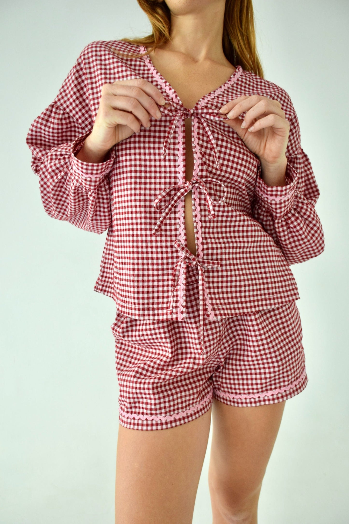 Marta Burgundy Gingham Blouse