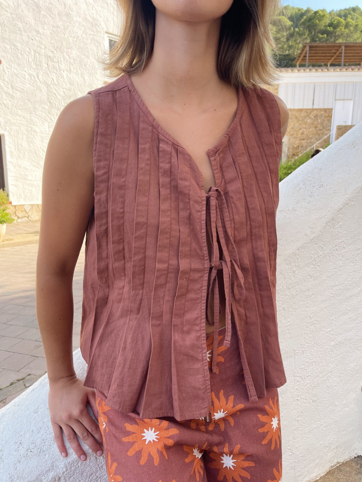 Top Gigi Marrón Lino