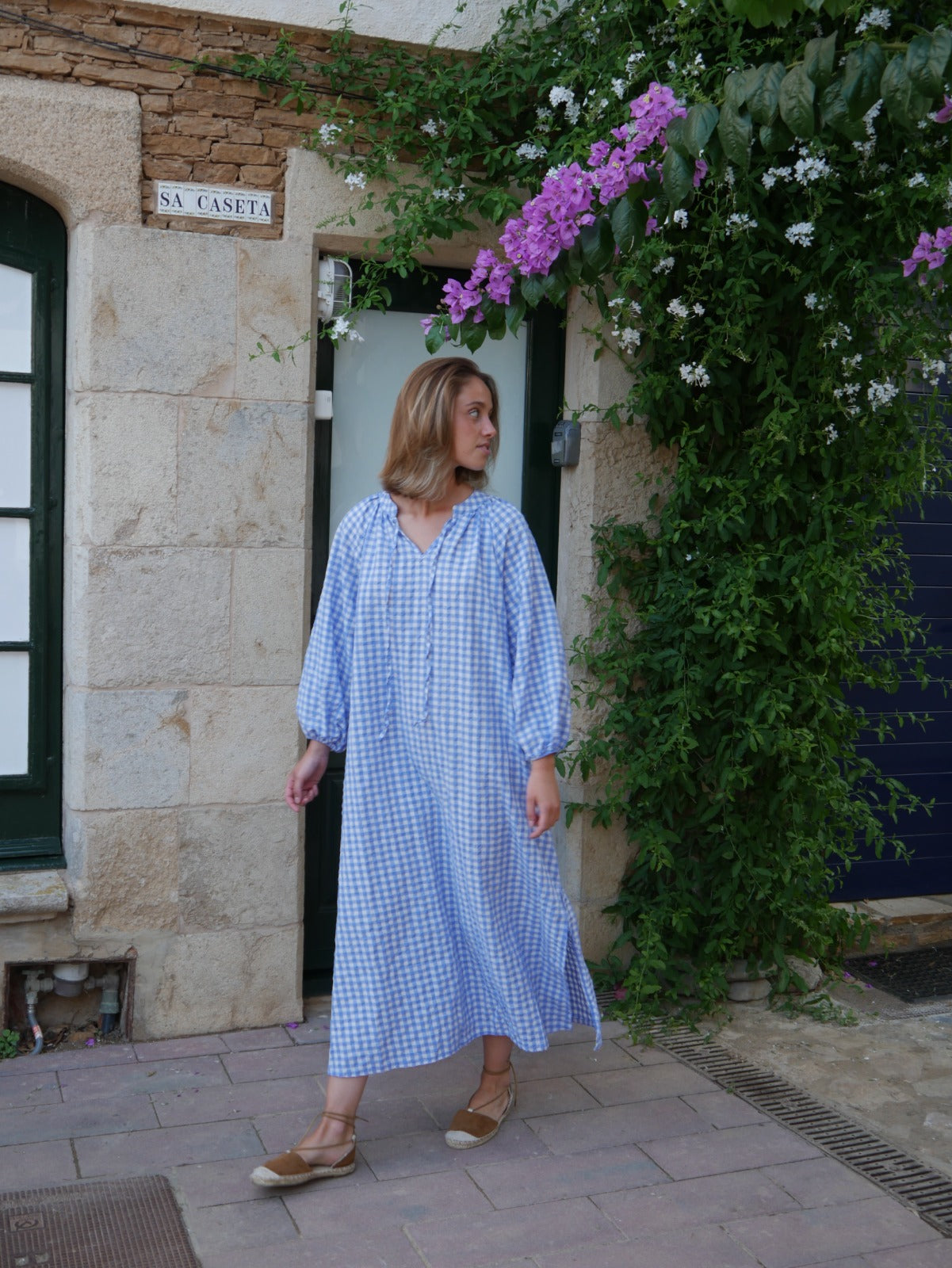 Vestido Matilde Vichy  Celeste