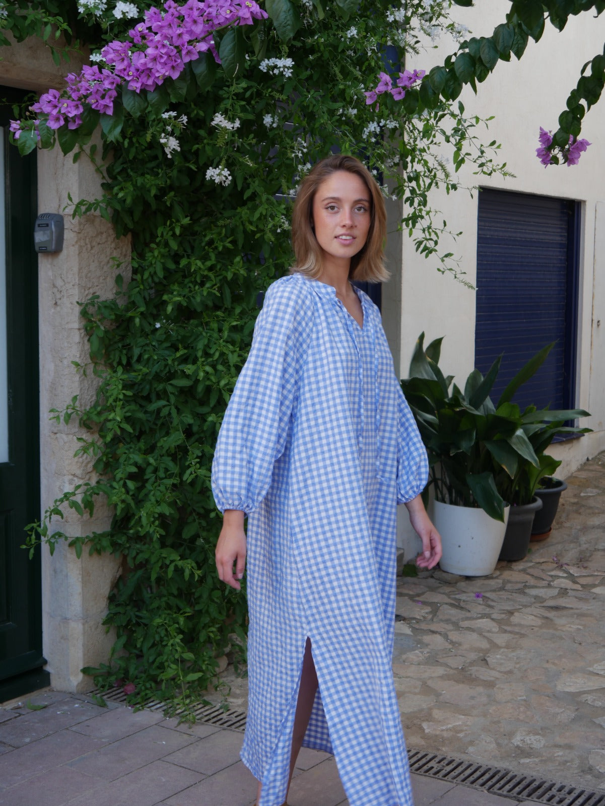 Vestido Matilde Vichy  Celeste