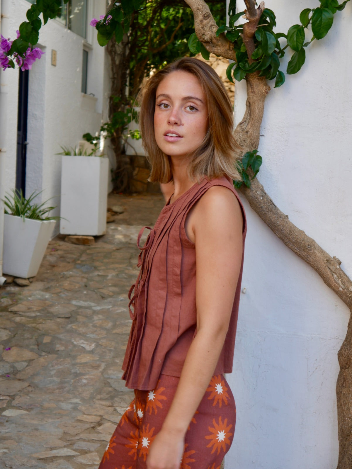 Top Gigi Marrón Lino