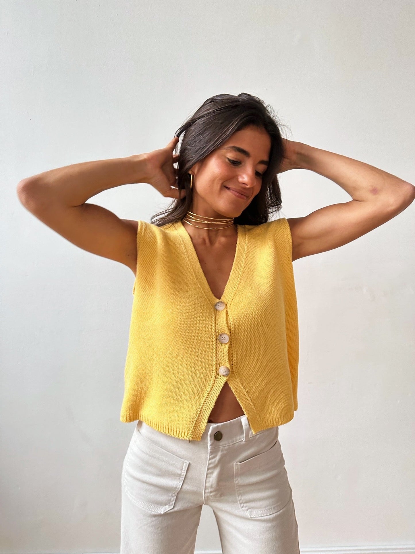 Yellow Cotton Rous Vest