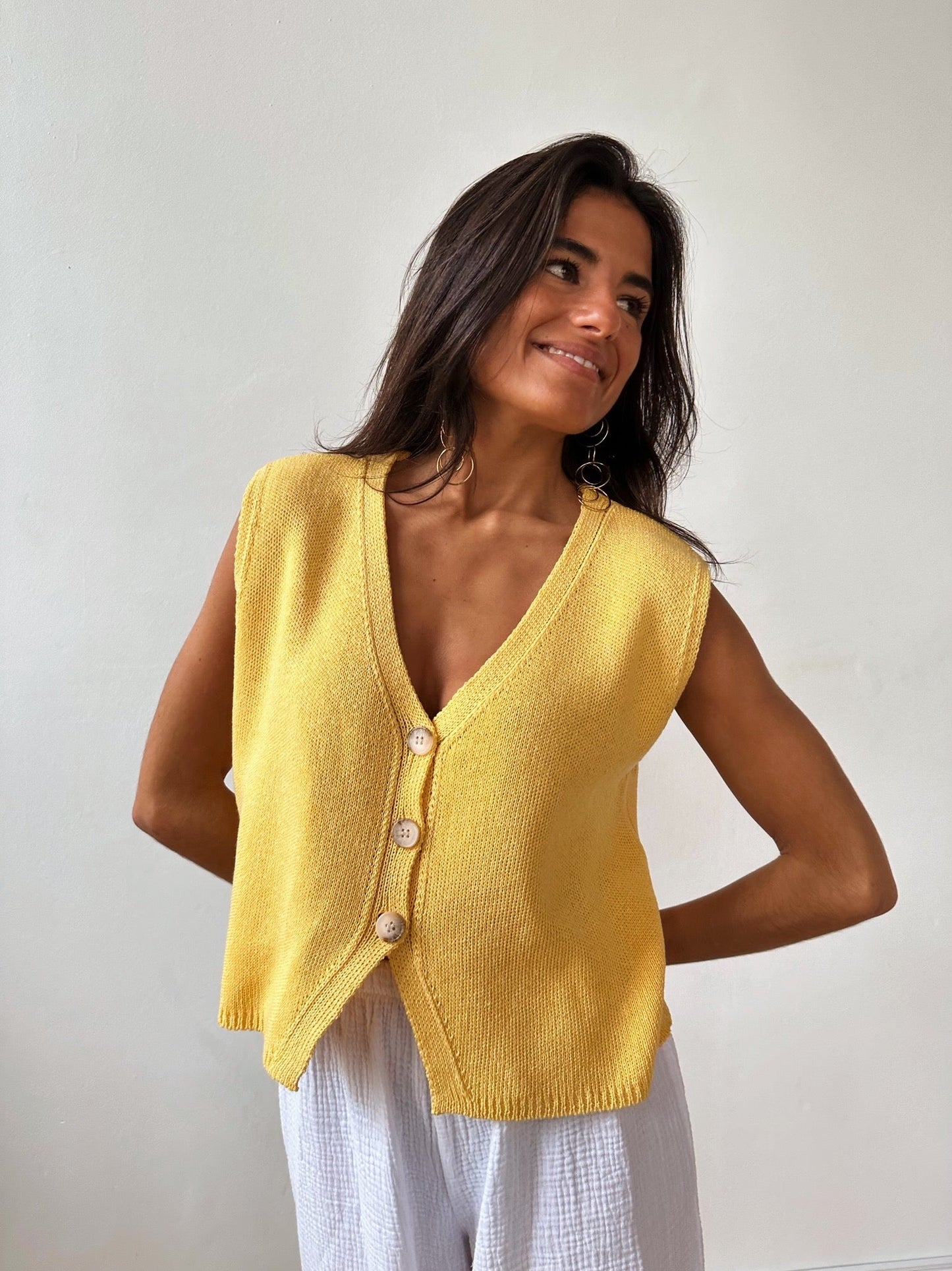 Yellow Cotton Rous Vest