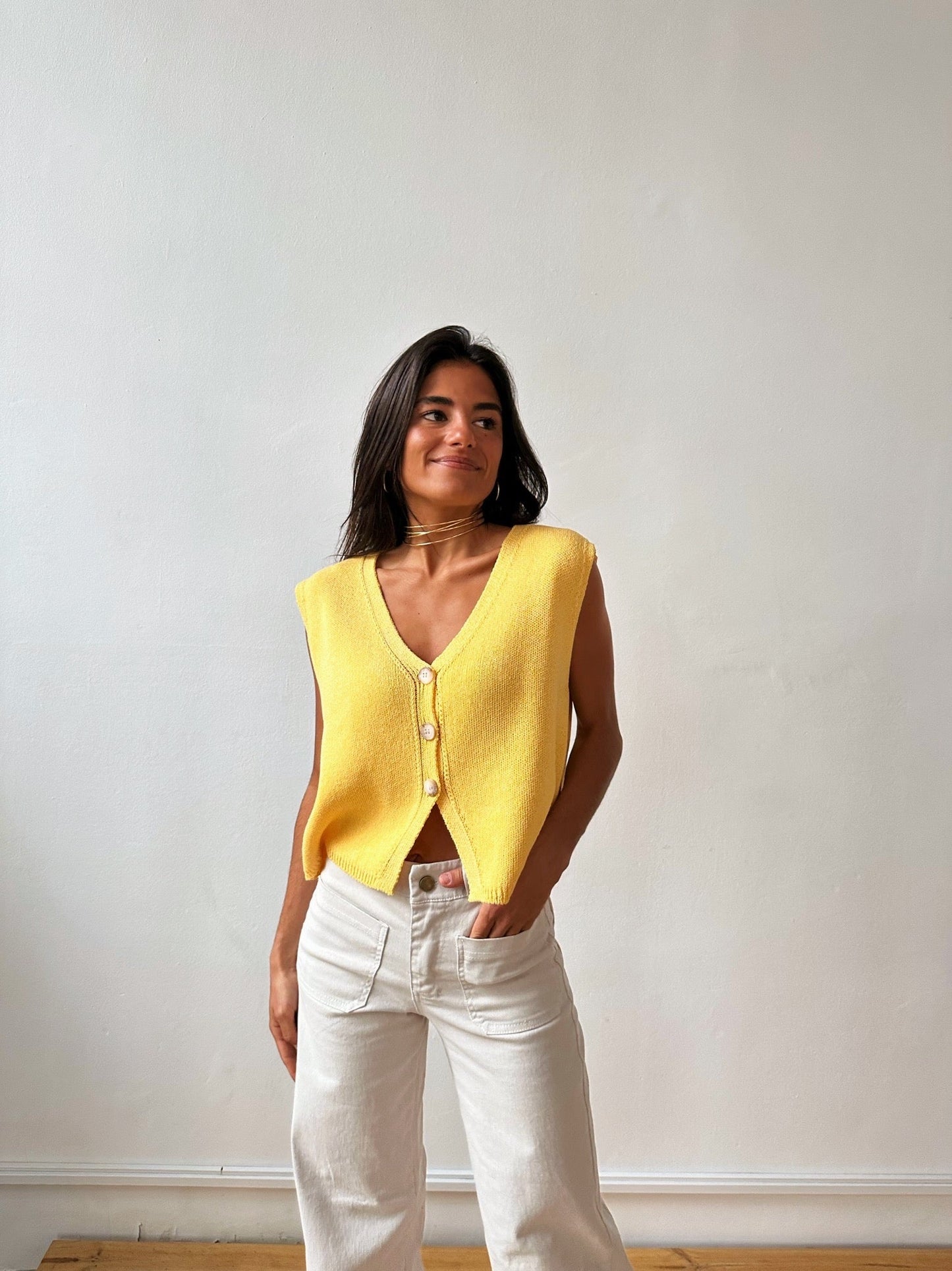 Yellow Cotton Rous Vest