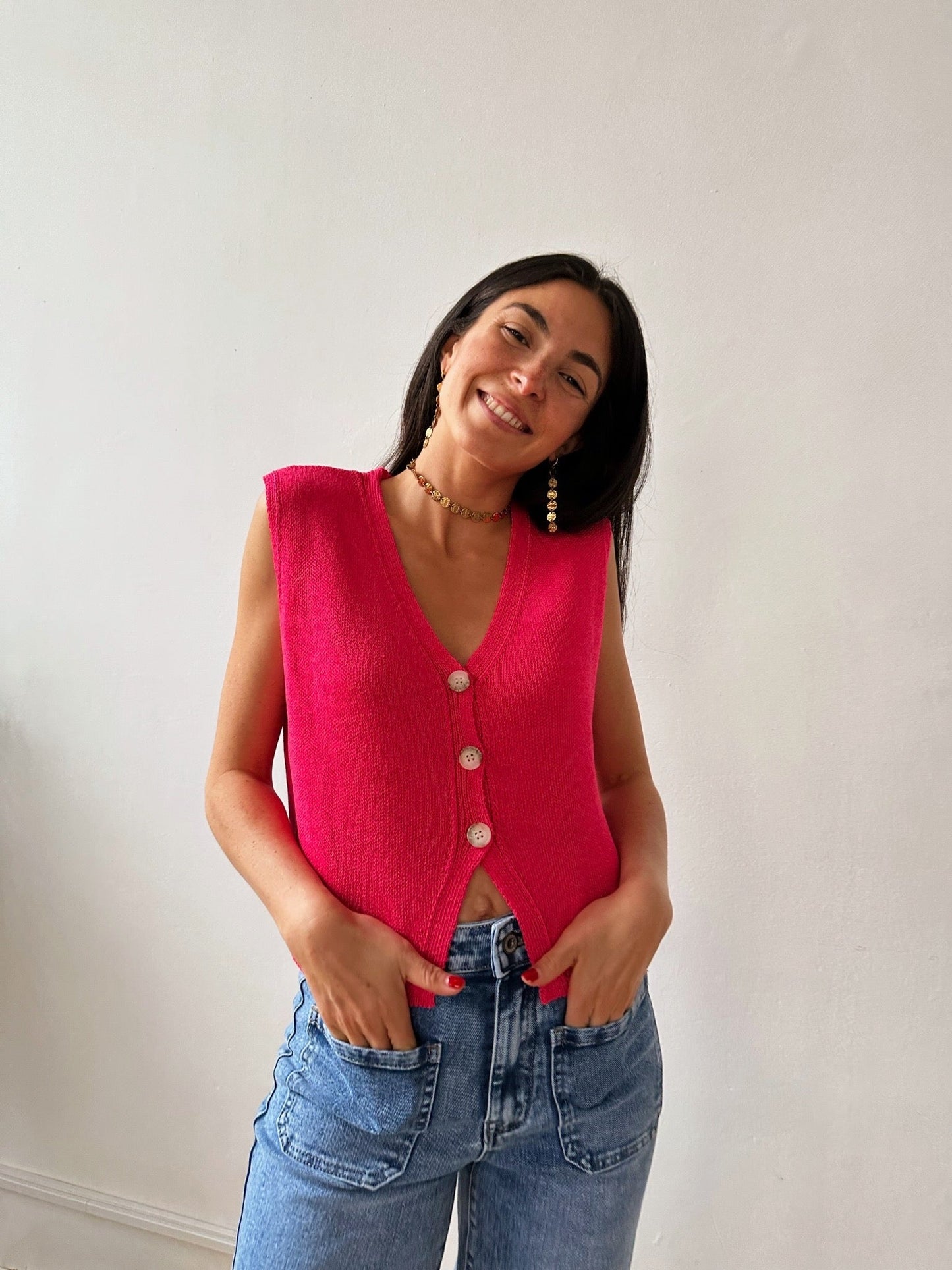 Rous Fuchsia Cotton Vest