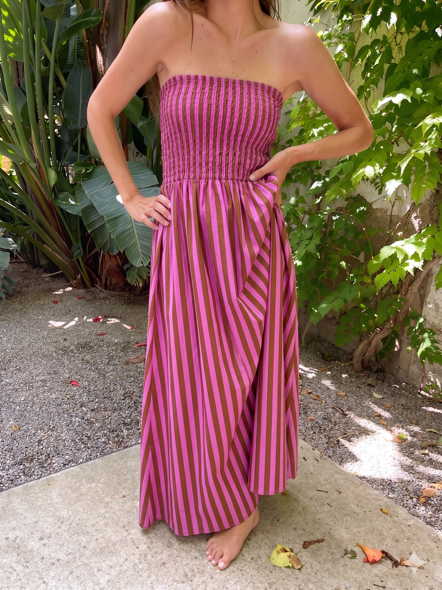 Vestido Emily Rayas Marrón y Rosa