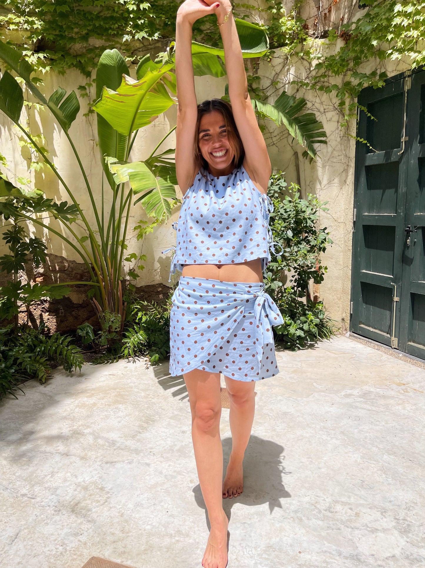 Top Macarena Topos Celeste y Marrón