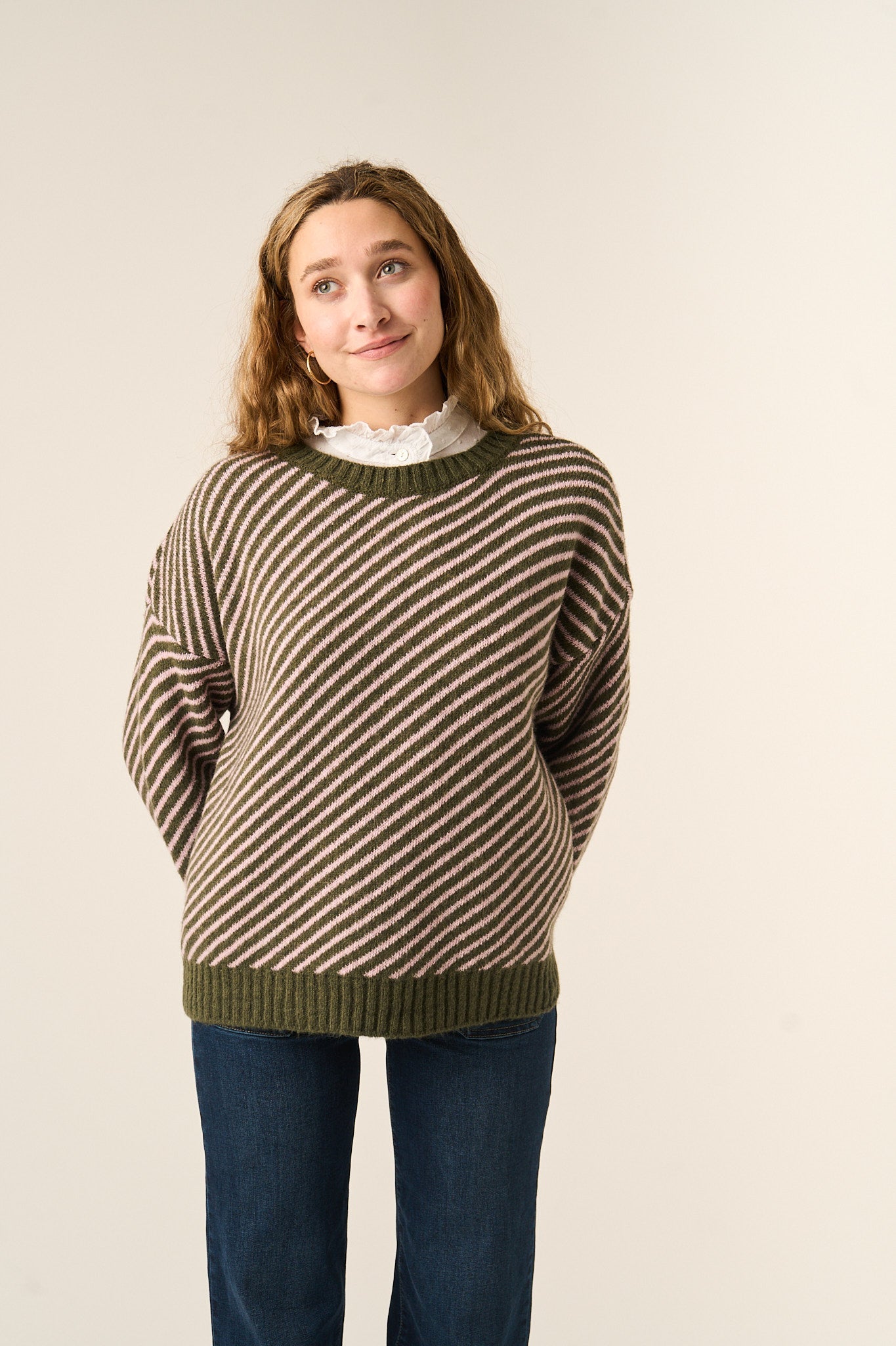 Laura Kaki and Pink Sweater