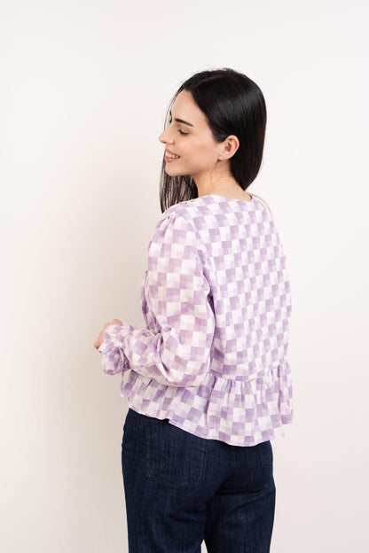 Blusa Lucía Cuadros Lavanda