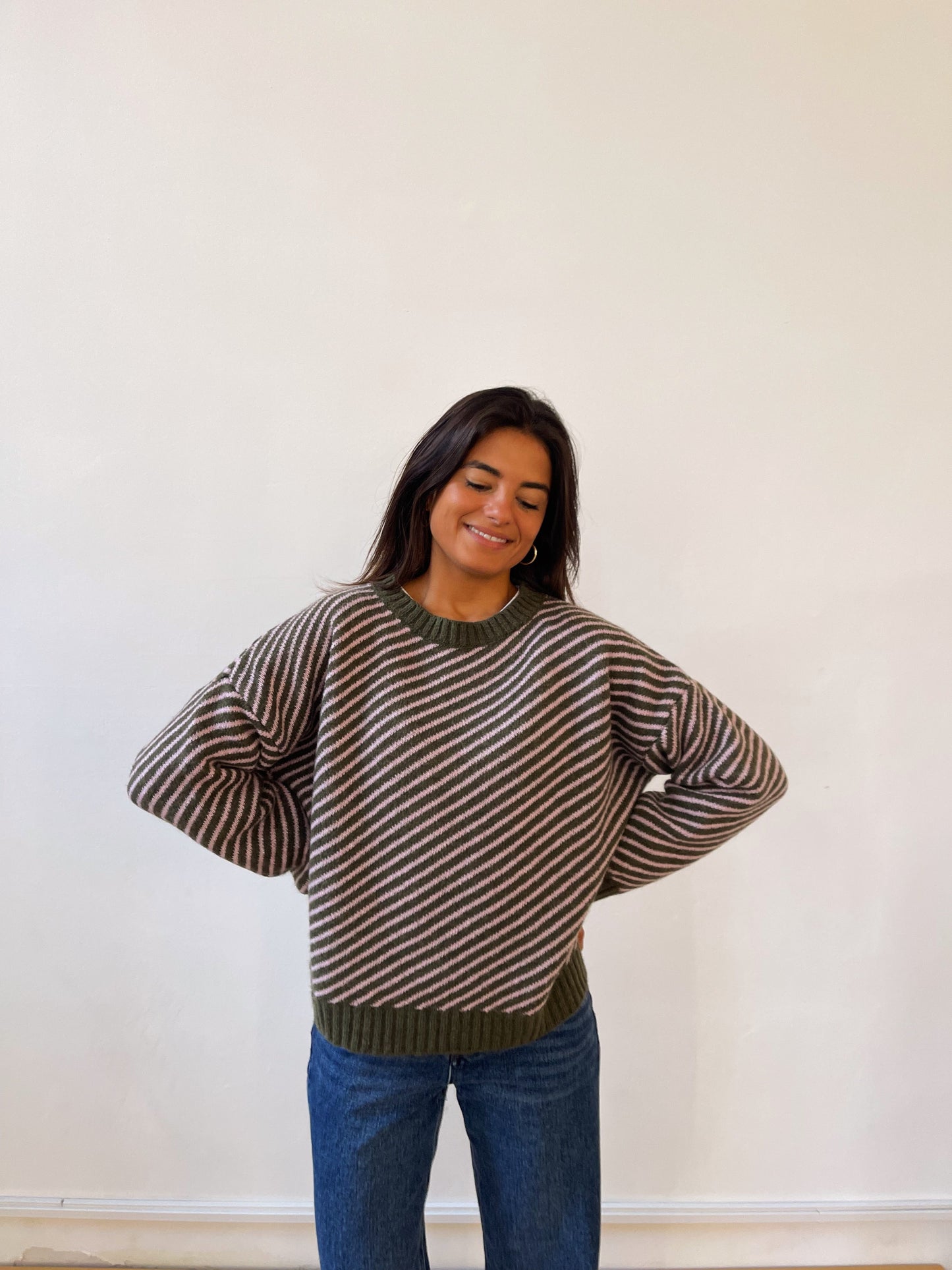 Laura Kaki and Pink Sweater