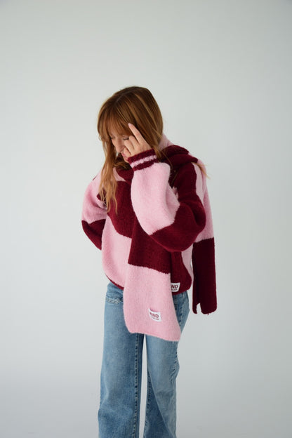 Bufanda Sara Rosa y Burgundy