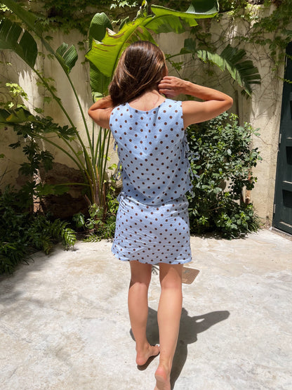 Falda Macarena Topos Celeste y Marrón