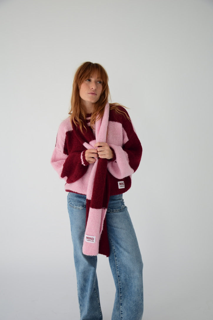 Bufanda Sara Rosa y Burgundy