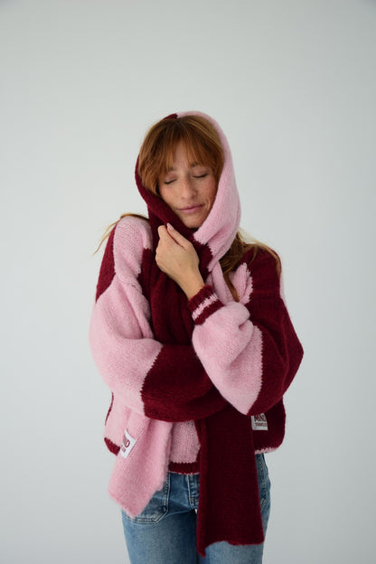 Bufanda Sara Rosa y Burgundy
