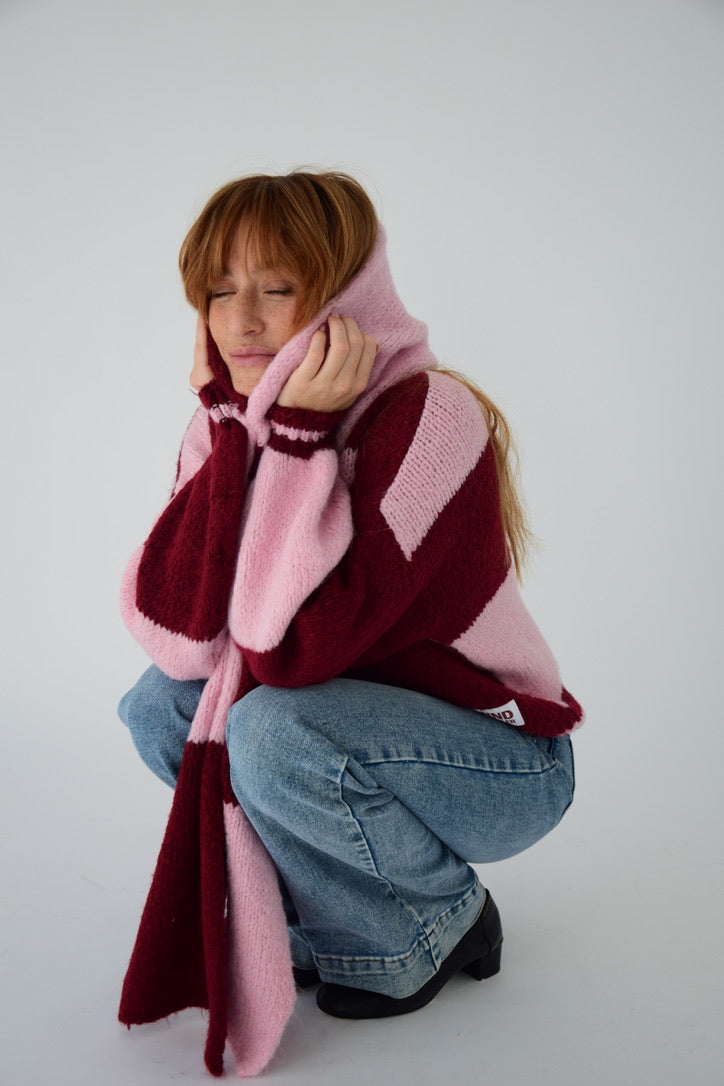 Bufanda Sara Rosa y Burgundy
