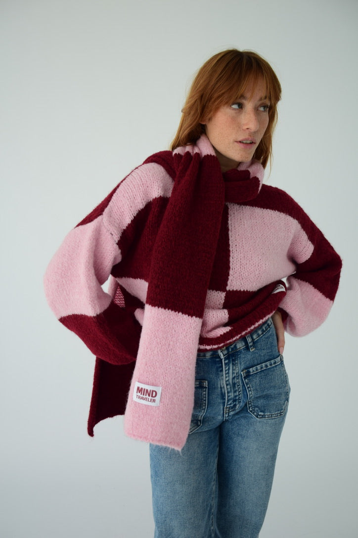 Bufanda Sara Rosa y Burgundy