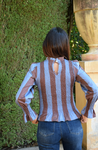 Chía Blouse Brown and Navy Blue Stripes