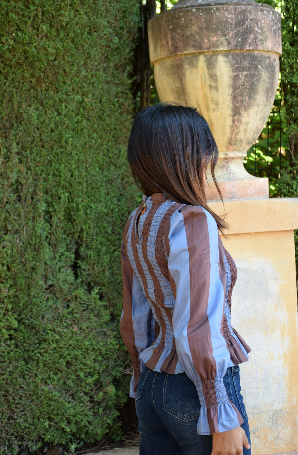 Chía Blouse Brown and Navy Blue Stripes