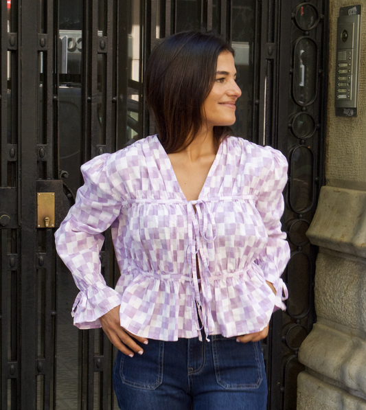 Blusa Lucía Cuadros Lavanda