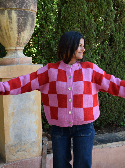 Cárdigan Valentina Rojo y Rosa