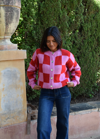 Cárdigan Valentina Rojo y Rosa