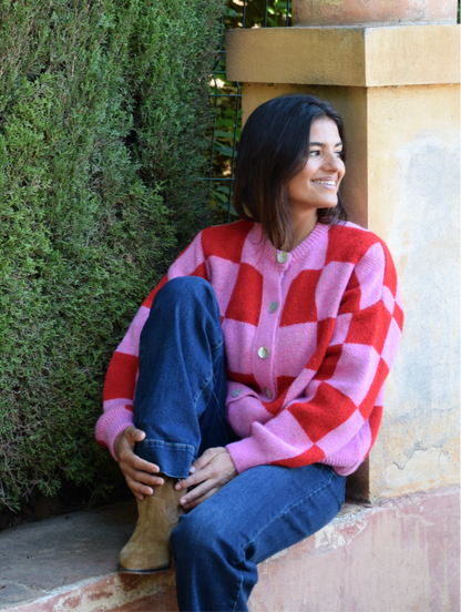 Cárdigan Valentina Rojo y Rosa