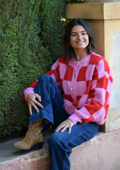 Cárdigan Valentina Rojo y Rosa