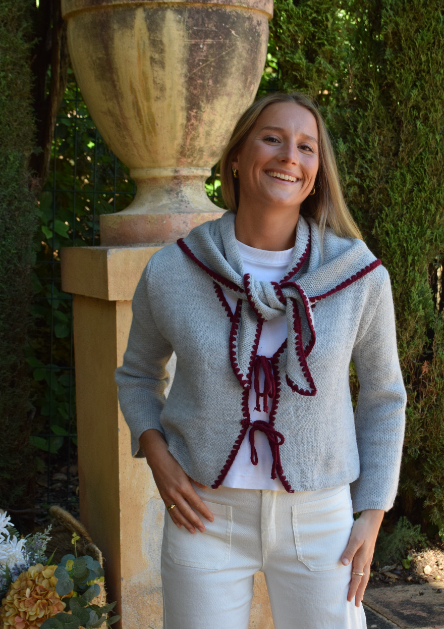 Gray and Burgundy Knitted Bandana