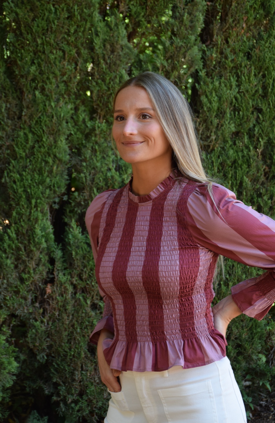 Burgundy Striped Chia Blouse