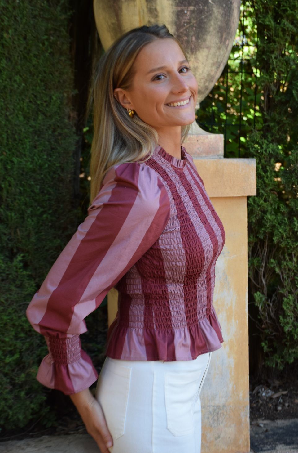 Burgundy Striped Chia Blouse